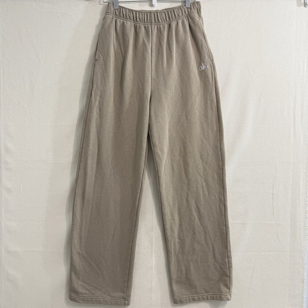 Alo Women’s Tan/Gravel Accolade Sweatpants wide leg with Pockets Size Small